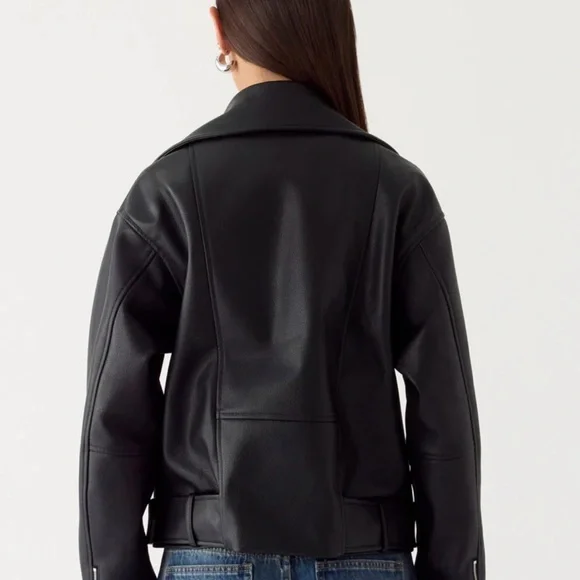 NWT Peppermayo Black Leather Biker Jacket Oversized - Picture 3 of 7